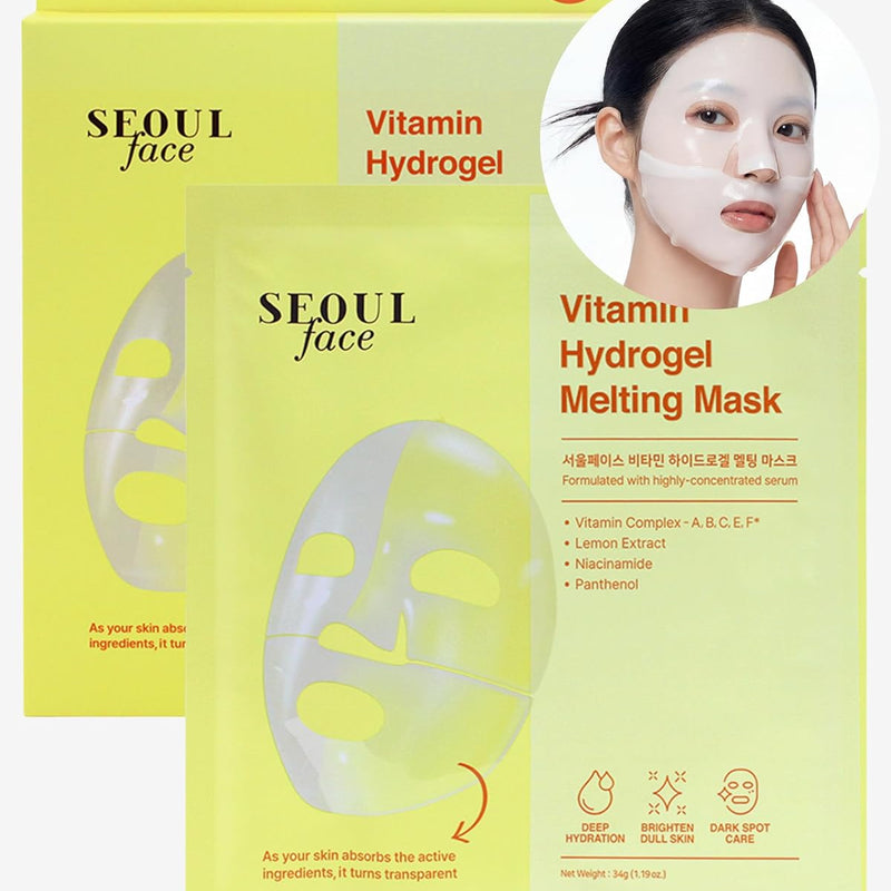 [DERMAL] Seoul Face Vitamin Hydrogel Melting Mask (4 Pack) - Korean Overnight Brightening Gel Face Mask with Vitamin Complex - Dark Spot & Dullness Care for Glassy Skin - K-Skincare Ritual
